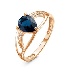 Позолоченное кольцо  с синим фианитом 687 - п