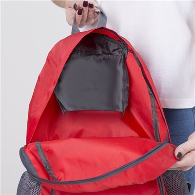 Рюкзак складной, отдел на молнии, наружный карман, 2 боковых сетки, цвет красный