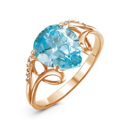 Позолоченное кольцо с фианитом голубого цвета 305 - п
