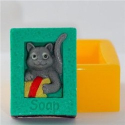 Силиконовая форма для мыла - 2D - Кот с клубком soap