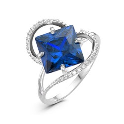 Серебряное кольцо с фианитом синего цвета - 025 - распродажа