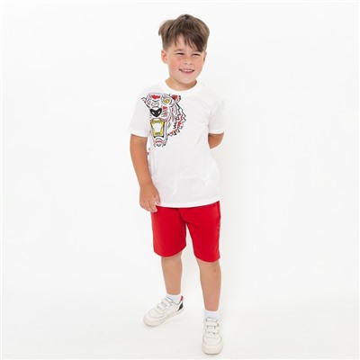 Комплект для мальчика (футболка, шорты), цвет белый/красный МИКС, рост 104-110 см