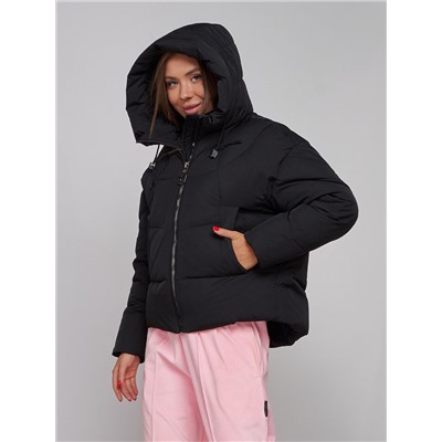 Зимняя женская куртка модная с капюшоном черного цвета 512305Ch