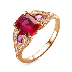 Позолоченное кольцо с фианитами цвета рубин 433 - п