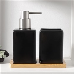Набор аксессуаров для ванной комнаты SAVANNA Square, 3 предмета (дозатор для мыла, стакан, подставка), цвет чёрный