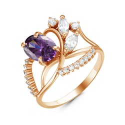 Позолоченное кольцо с фианитом фиолетового цвета 330 - п