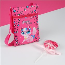 Набор для девочки Маленькая кошечка: сумка и резинки для волос, цвет малиновый